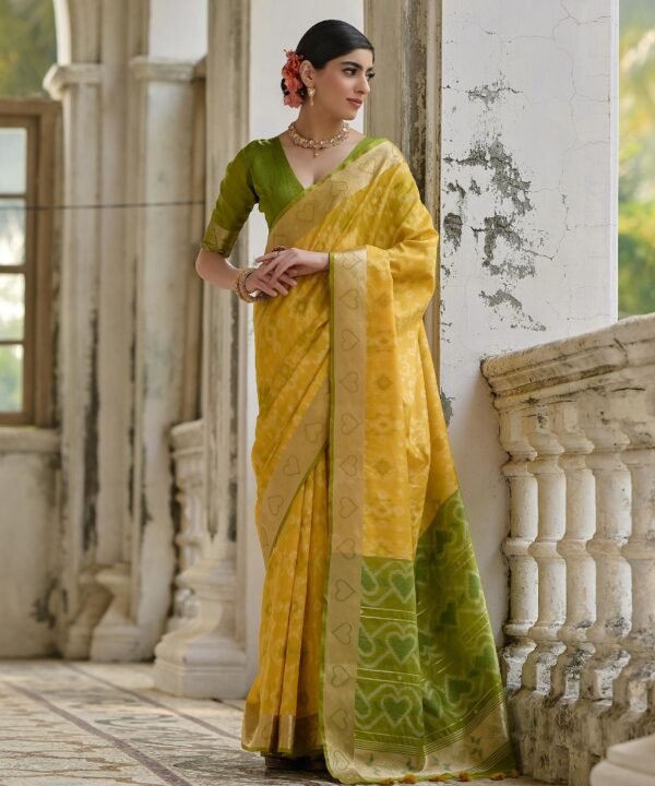 Women Yellow Art Silk Handloom Saree