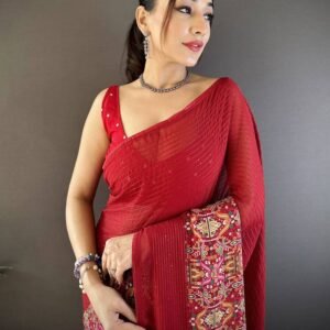 Red Georgette Royal Red Attractive Foil Print Saree